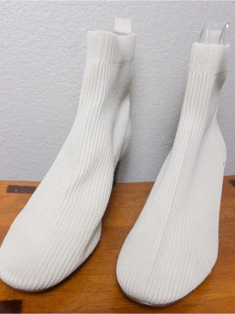 NEW Everlane The Glove Rib Knit Ankle Sock Boot 7.5 Bone 8.5 ReKnit Block Heel